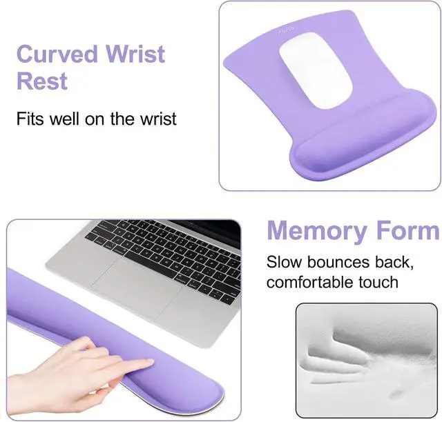 Alt view image 5 of 7 - MOSISO Wrist Rest Support for Mouse Pad & Keyboard Set, Ergonomic Mousepad Non-Slip Base Home/Office Pain Relief & Easy Typing Cushion with Neoprene Cloth & Raised Memory Foam, Light Purple