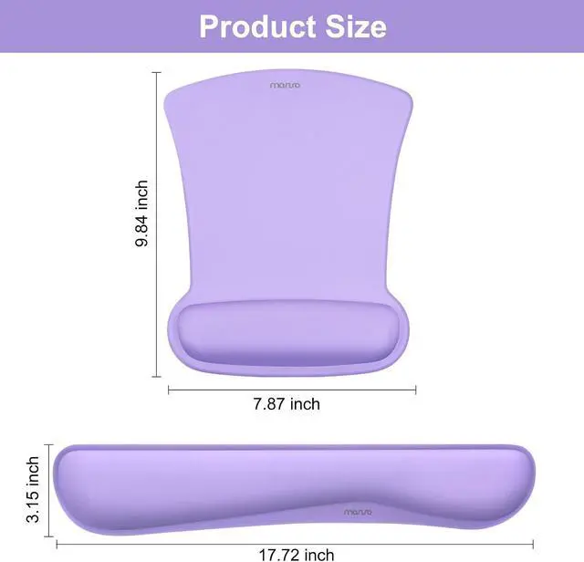 Alt view image 6 of 7 - MOSISO Wrist Rest Support for Mouse Pad & Keyboard Set, Ergonomic Mousepad Non-Slip Base Home/Office Pain Relief & Easy Typing Cushion with Neoprene Cloth & Raised Memory Foam, Light Purple