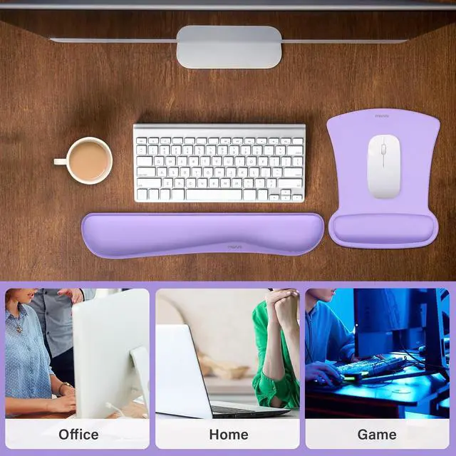 Alt view image 7 of 7 - MOSISO Wrist Rest Support for Mouse Pad & Keyboard Set, Ergonomic Mousepad Non-Slip Base Home/Office Pain Relief & Easy Typing Cushion with Neoprene Cloth & Raised Memory Foam, Light Purple