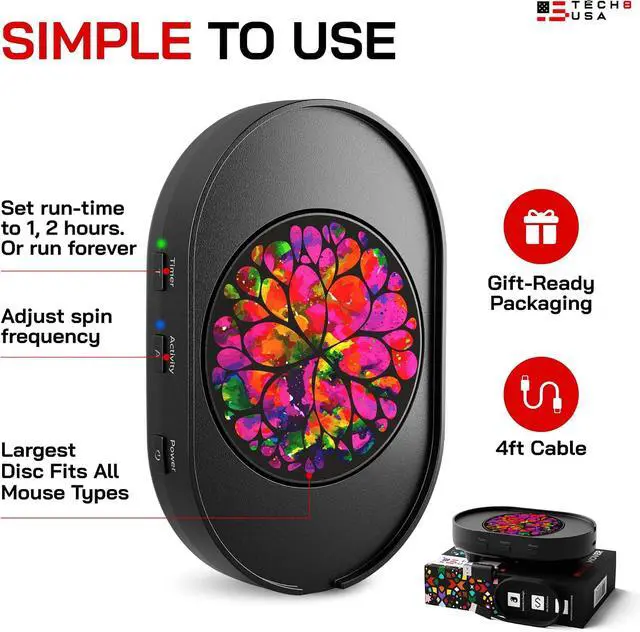 Alt view image 3 of 7 - TECH8 USA Mega Disc Mouse Mover Jiggler, Adjustable Activity & Auto-Turn Off Timer Settings, Undetectable, No Software, Random Movement, Patented, Designed, Engineered, Packaged in USA - Lava