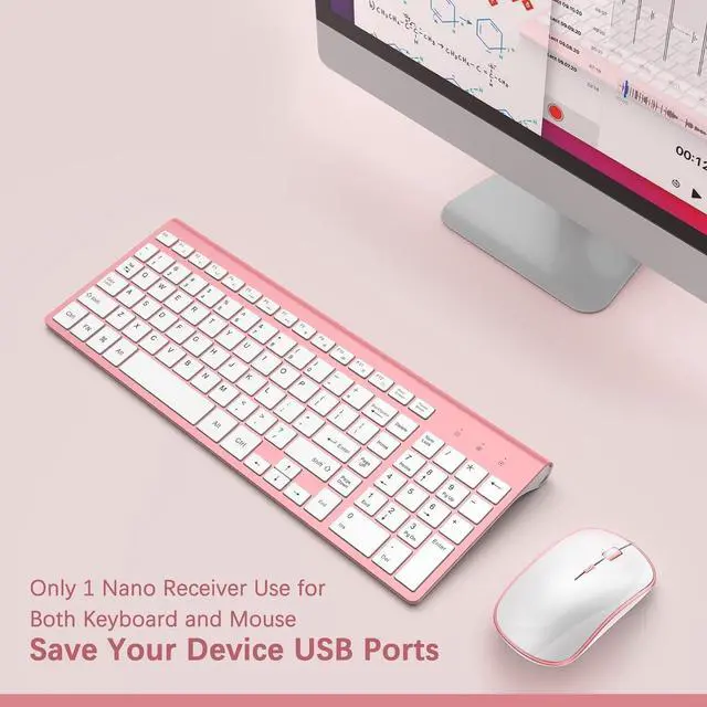 Alt view image 2 of 7 - J JOYACCESS Wireless Keyboard Mouse Combo,Typewriter Keyboard Wireless, Portable Pink Keyboard for Computer/Laptop/Windows/Mac-Pink
