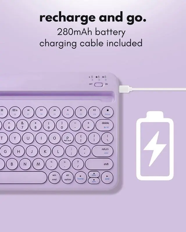 Alt view image 6 of 7 - Macally Small Wireless Bluetooth Keyboard for iPad mini/Air/Pro, iPhone, Tablet, and Phone - 78 Key iPad Keyboard with Built-in Stand - Universal Compatible Multi Device - Purple
