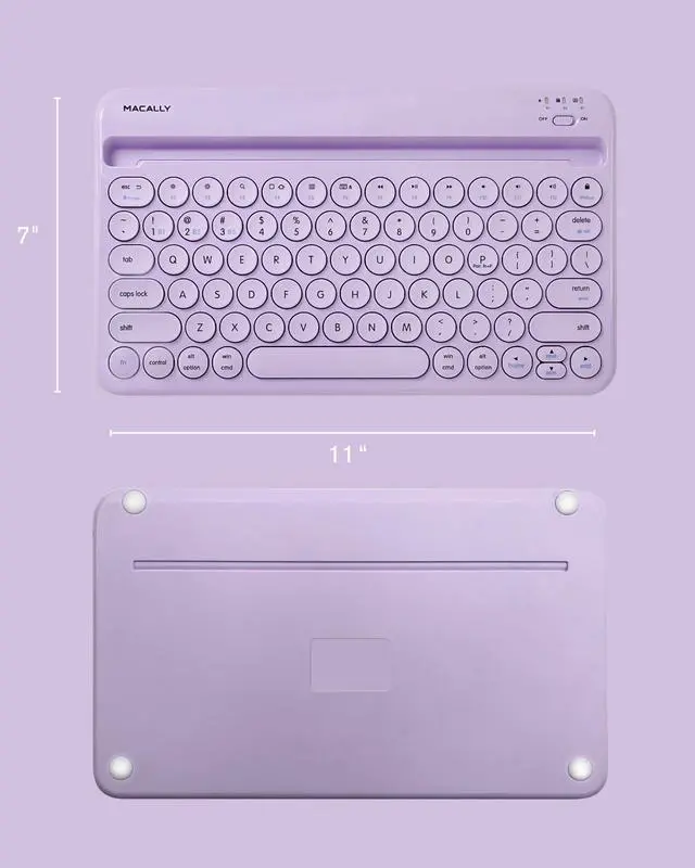 Alt view image 7 of 7 - Macally Small Wireless Bluetooth Keyboard for iPad mini/Air/Pro, iPhone, Tablet, and Phone - 78 Key iPad Keyboard with Built-in Stand - Universal Compatible Multi Device - Purple