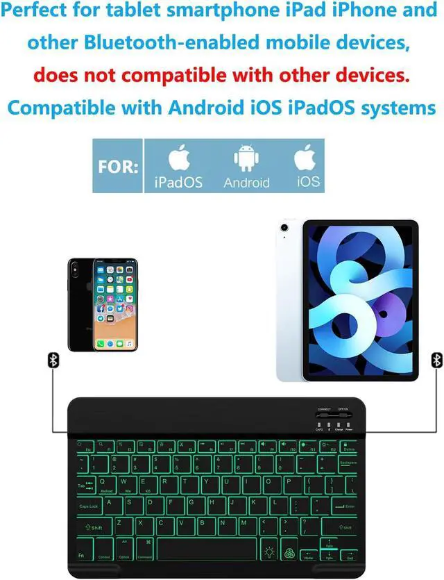 Alt view image 2 of 7 - Backlit Bluetooth Keyboard Small Portable Wireless Keyboard Rechargeable Illuminated for Android Samsung Tablet Cell Phone Smartphone iPad A16 11th 10th Generation iPad Pro Air Mini iPhone (Black)