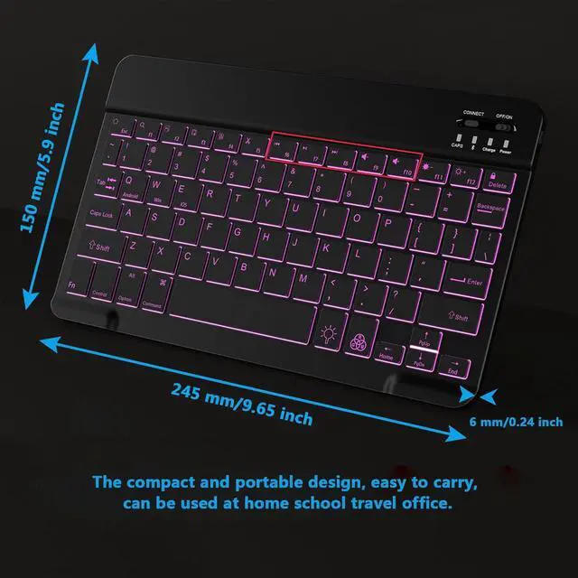 Alt view image 7 of 7 - Backlit Bluetooth Keyboard Small Portable Wireless Keyboard Rechargeable Illuminated for Android Samsung Tablet Cell Phone Smartphone iPad A16 11th 10th Generation iPad Pro Air Mini iPhone (Black)