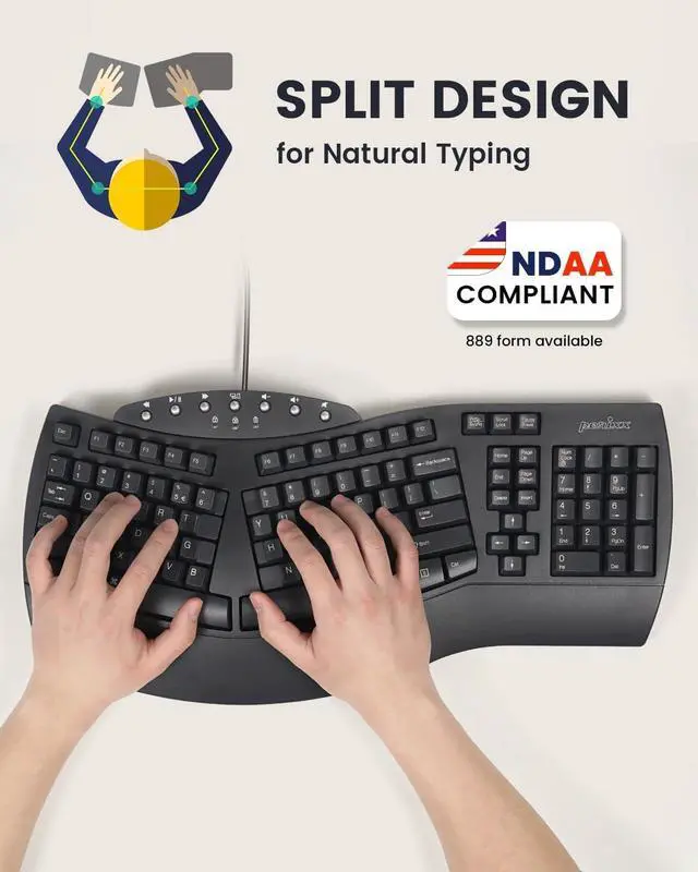 Alt view image 2 of 7 - Perixx PERIBOARD-512B Wired Ergonomic Keyboard - Split Keyboard, Wrist Rest, Natural Typing - Wired USB Connectivity - US English - Black