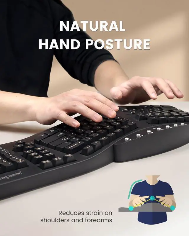 Alt view image 3 of 7 - Perixx PERIBOARD-512B Wired Ergonomic Keyboard - Split Keyboard, Wrist Rest, Natural Typing - Wired USB Connectivity - US English - Black
