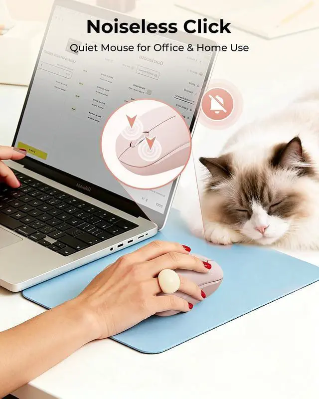 Alt view image 4 of 7 - seenda Wireless Mouse for Laptop, 2.4G Noiseless Computer Mouse,Pink | Small portable design,USB receiver, quiet clicks, smooth tracking, 24-month battery life Mice for laptop,Chromebook and PC.
