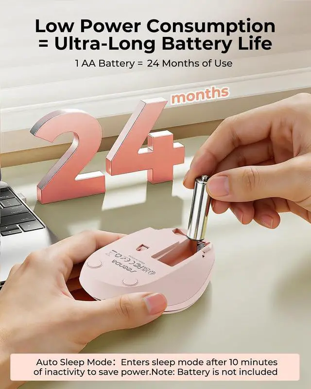 Alt view image 6 of 7 - seenda Wireless Mouse for Laptop, 2.4G Noiseless Computer Mouse,Pink | Small portable design,USB receiver, quiet clicks, smooth tracking, 24-month battery life Mice for laptop,Chromebook and PC.