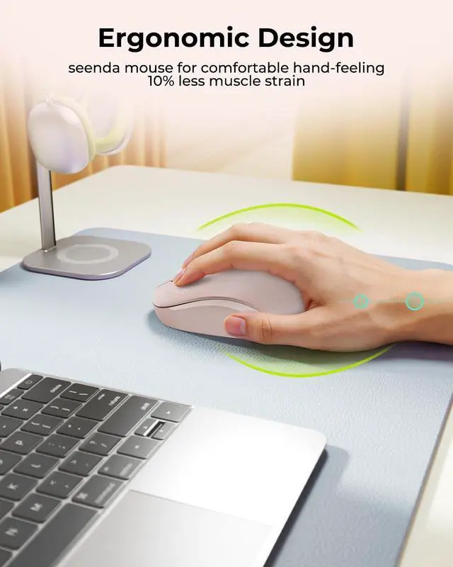 Alt view image 7 of 7 - seenda Wireless Mouse for Laptop, 2.4G Noiseless Computer Mouse,Pink | Small portable design,USB receiver, quiet clicks, smooth tracking, 24-month battery life Mice for laptop,Chromebook and PC.
