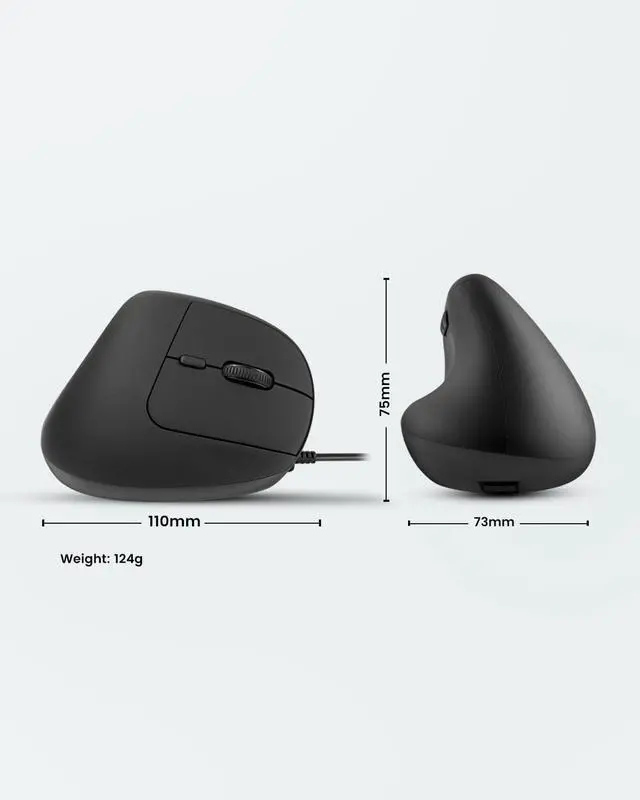 Alt view image 5 of 7 - Perixx PERIMICE-508II Wired Vertical Ergonomic Mouse - 6 Buttons, Adjustable DPI 1000/1600/3200/6400, Optical Sensor, USB Plug and Play, Right-Handed, Black