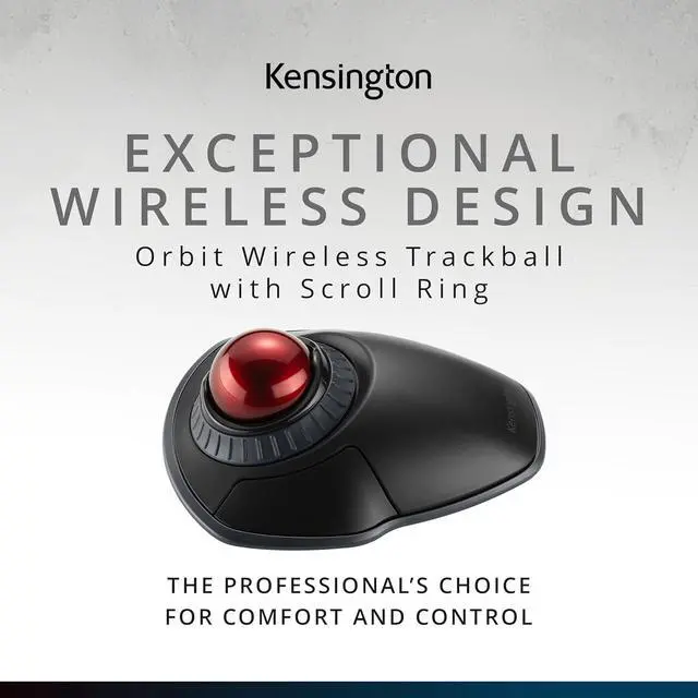 Alt view image 2 of 7 - Kensington Orbit Wireless Trackball with Scroll Ring - Black-Red (K70990WW), | Scroll ring for one-handed navigation, wireless connection, ergonomic desktop control