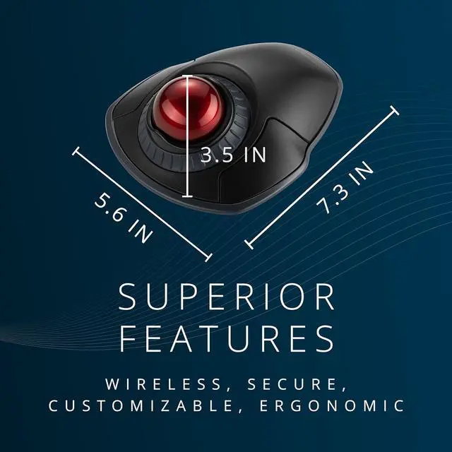 Alt view image 7 of 7 - Kensington Orbit Wireless Trackball with Scroll Ring - Black-Red (K70990WW), | Scroll ring for one-handed navigation, wireless connection, ergonomic desktop control