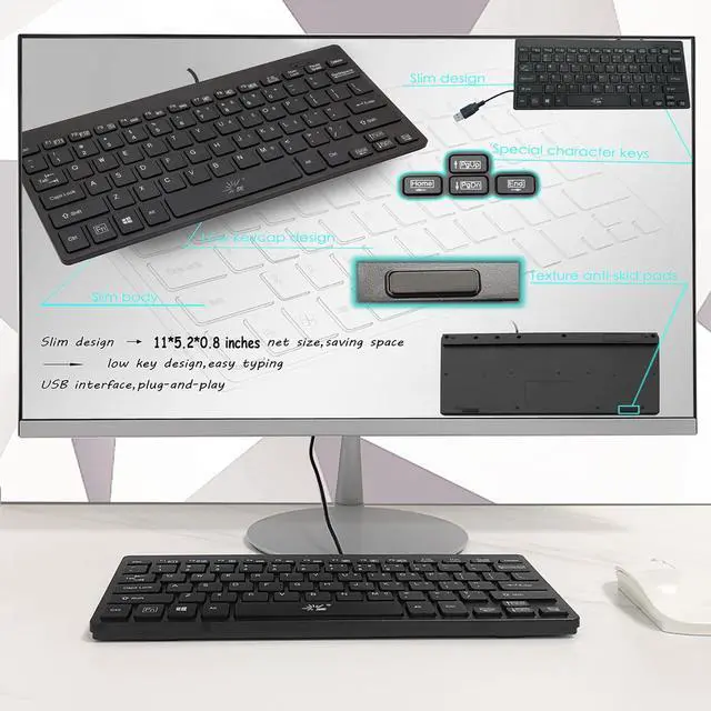 Alt view image 4 of 4 - SR Mini Keyboard Wired Thin Light 78 Keys USB Multimedia Small for Pc Computer Laptop