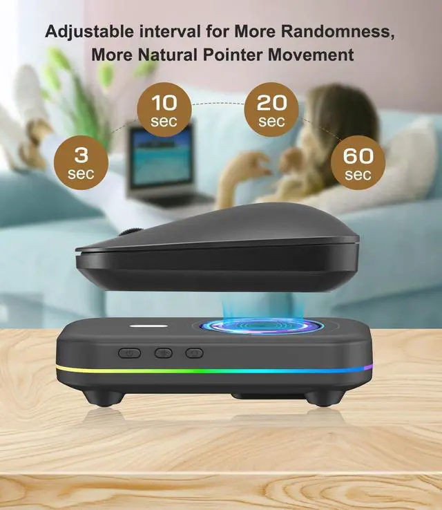 Alt view image 4 of 7 - Mouse Mover Jiggler, | RGB, Undetectable, Silent, Auto-Off Timer, Realistic Movement |, Mouse Wiggler Shaker Giggler, Keep Computer Laptop Active Men Women Gifts for Office Home Remote Work