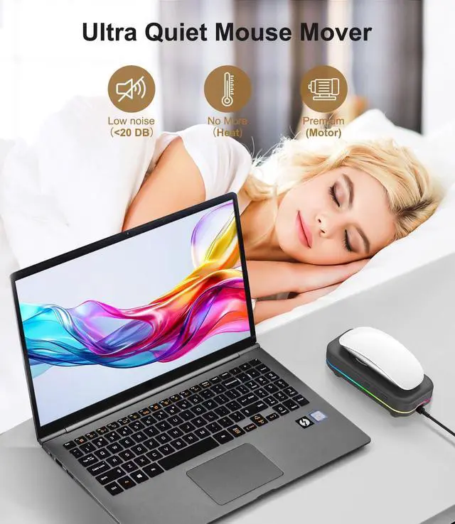 Alt view image 5 of 7 - Mouse Mover Jiggler, | RGB, Undetectable, Silent, Auto-Off Timer, Realistic Movement |, Mouse Wiggler Shaker Giggler, Keep Computer Laptop Active Men Women Gifts for Office Home Remote Work