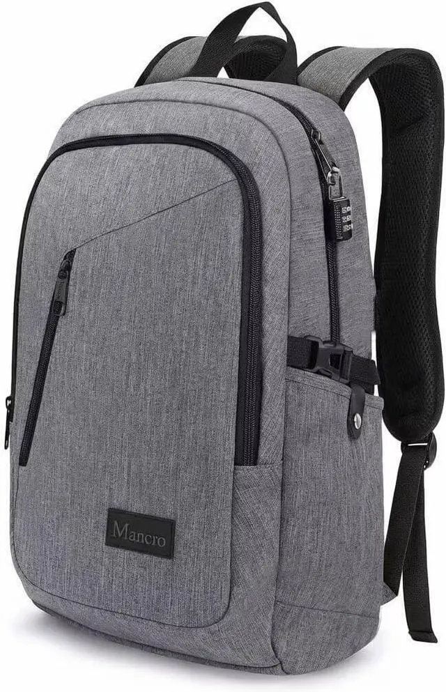 Main image of Mancro Laptop Backpack for Travel, Anti-theft Business Backpack for Men | Water Resistant Work Daypack with Lock, Travel Computer Bag with Laptop Compartment Fits 15.6 Inch Laptop for Men Women, Grey