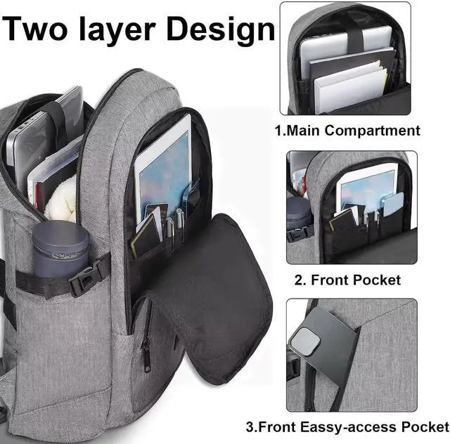 Alt view image 2 of 6 - Mancro Laptop Backpack for Travel, Anti-theft Business Backpack for Men | Water Resistant Work Daypack with Lock, Travel Computer Bag with Laptop Compartment Fits 15.6 Inch Laptop for Men Women, Grey