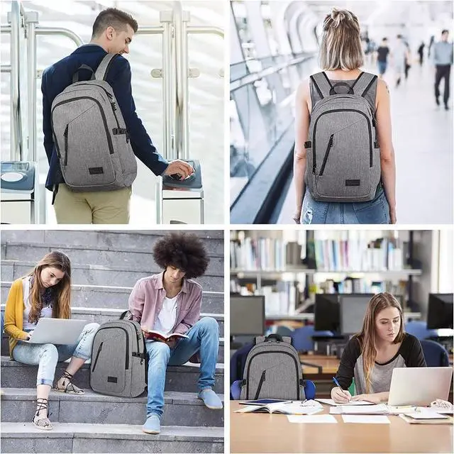 Alt view image 4 of 6 - Mancro Laptop Backpack for Travel, Anti-theft Business Backpack for Men | Water Resistant Work Daypack with Lock, Travel Computer Bag with Laptop Compartment Fits 15.6 Inch Laptop for Men Women, Grey