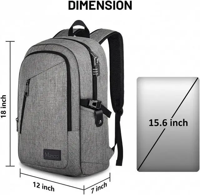 Alt view image 5 of 6 - Mancro Laptop Backpack for Travel, Anti-theft Business Backpack for Men | Water Resistant Work Daypack with Lock, Travel Computer Bag with Laptop Compartment Fits 15.6 Inch Laptop for Men Women, Grey