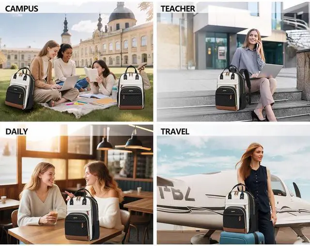 Alt view image 7 of 7 - Laptop Backpack for Women Bag - 15.6 inch Work Travel Backpack with USB Charger College Bookbag Waterproof Business Computer Backpack Anti-theft Casual Backpacks for Nurse Teacher Beige Black Brown