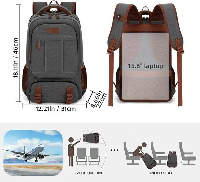 Alt view image 2 of 6 - Tzowla Canvas Laptop Backpack, Bag for Men Women,Travel Work Rucksack Fits 15.6 Inch Laptop, Large Capacity Bookbag(Dark Grey)