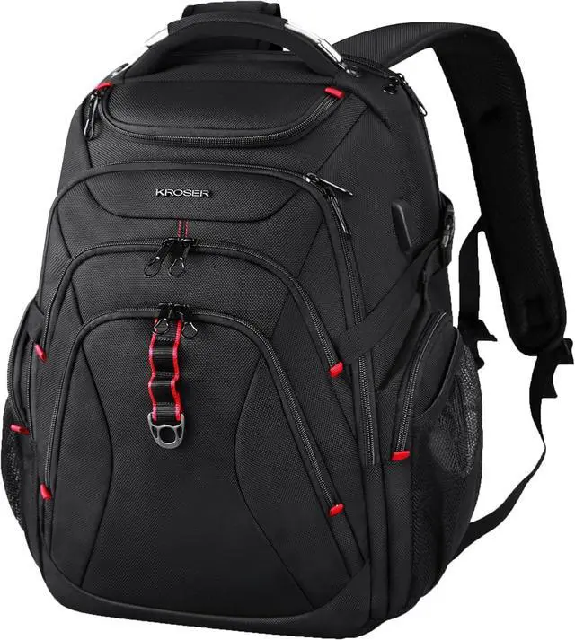 Main image of KROSER Travel Laptop Backpack 17.3 Inch XL Computer Backpack with Hard Shell Saferoom RFID Pockets Water-Repellent Business College Daypack Stylish Bag for Men/Women-Black
