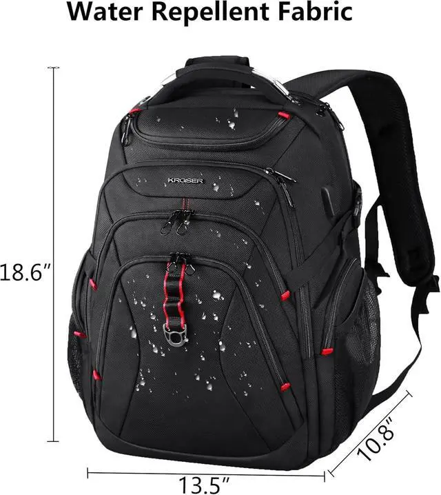 Alt view image 2 of 7 - KROSER Travel Laptop Backpack 17.3 Inch XL Computer Backpack with Hard Shell Saferoom RFID Pockets Water-Repellent Business College Daypack Stylish Bag for Men/Women-Black