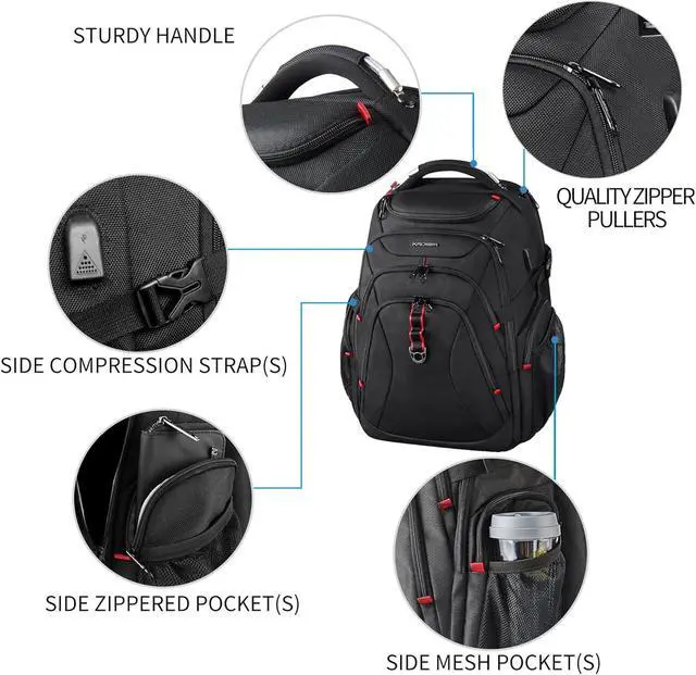 Alt view image 5 of 7 - KROSER Travel Laptop Backpack 17.3 Inch XL Computer Backpack with Hard Shell Saferoom RFID Pockets Water-Repellent Business College Daypack Stylish Bag for Men/Women-Black