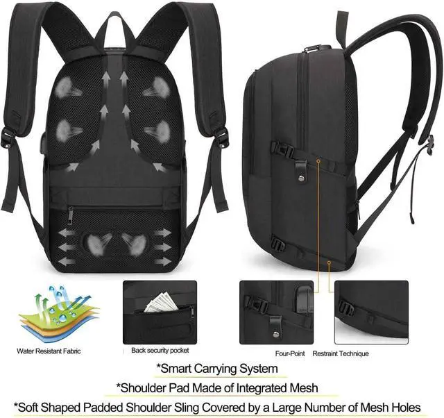 Alt view image 2 of 7 - Tzowla Travel Laptop Backpack Water Resistant Anti-Theft Bag with Lock | 15.6 Inch Computer Business Backpacks with Giant Tumbler Holder Pocket for Women Men Work College Gift,Casual Daypac,Black