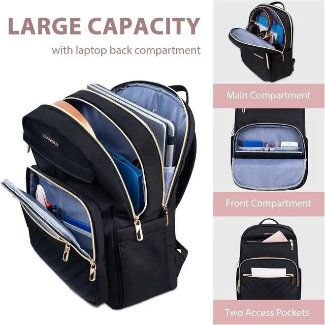 Alt view image 4 of 7 - VANKEAN 15.6 Inch Laptop Backpack for Women Large Capacity Daypack | Waterproof Backpacks Stylish Travel Bags Casual Daypacks for College, Business
