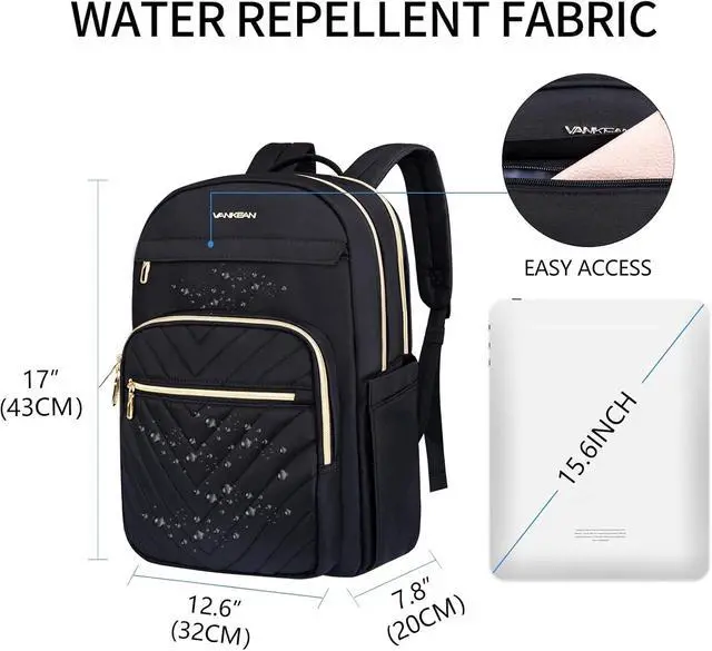Alt view image 7 of 7 - VANKEAN 15.6 Inch Laptop Backpack for Women Large Capacity Daypack | Waterproof Backpacks Stylish Travel Bags Casual Daypacks for College, Business