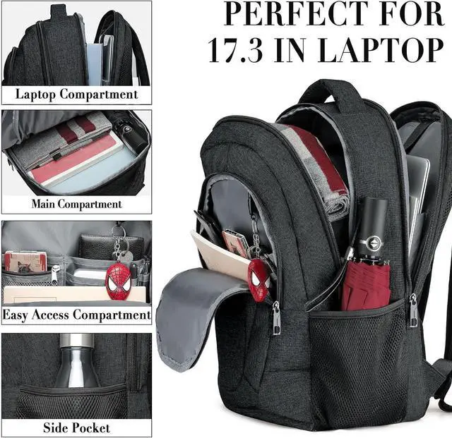 Alt view image 2 of 5 - BIKROD Travel Laptop Backpack, 17 Inch Extra Large School Backpacks for Teen Boys and Girls, Black Water Resistant Women Back Pack, Business Men Sturdy Computer Bag