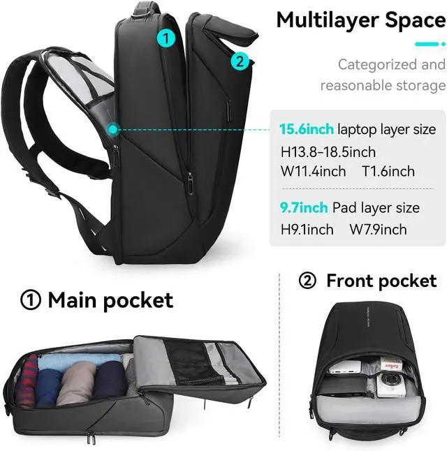 Alt view image 3 of 7 - MARK RYDEN Business Backpack for Men, 17.3 Inch Laptop Backpack | Waterproof Tech Backpack with USB Charging Port, Professional Work Backpack for Travel, Office, College, Commuting, Hiking