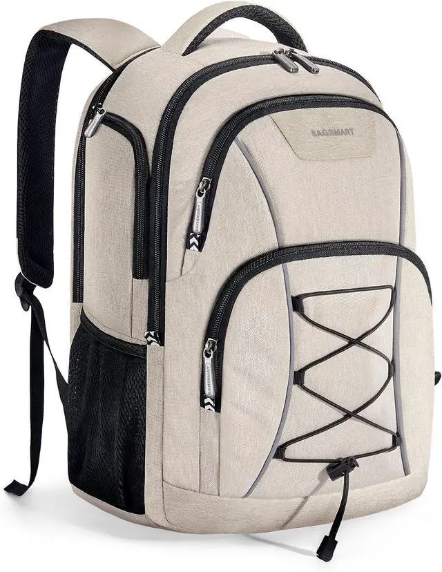 Main image of BAGSMART Unisex Laptop Backpack, 15.6-inch Anti-Theft, Water Resistant, with USB Charger Hole, Beige