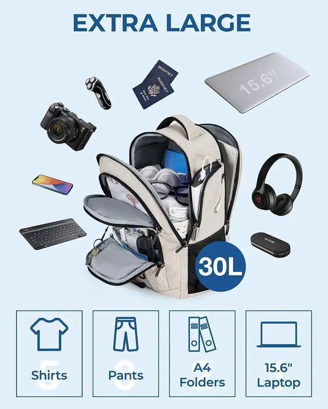 Alt view image 2 of 7 - BAGSMART Unisex Laptop Backpack, 15.6-inch Anti-Theft, Water Resistant, with USB Charger Hole, Beige