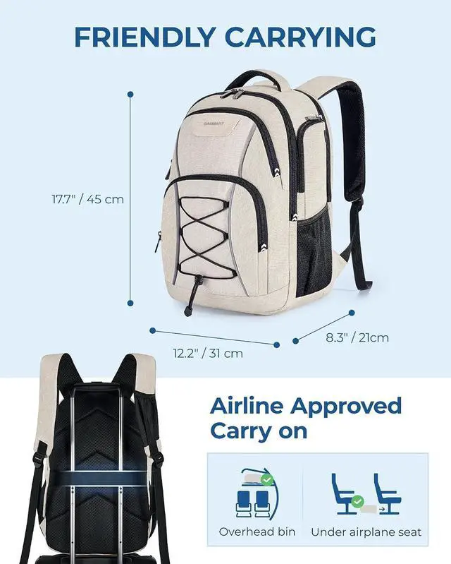 Alt view image 4 of 7 - BAGSMART Unisex Laptop Backpack, 15.6-inch Anti-Theft, Water Resistant, with USB Charger Hole, Beige