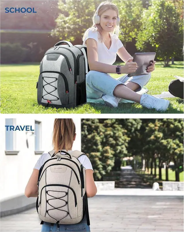 Alt view image 5 of 7 - BAGSMART Unisex Laptop Backpack, 15.6-inch Anti-Theft, Water Resistant, with USB Charger Hole, Beige