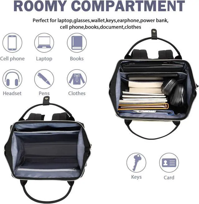 Alt view image 3 of 6 - EMPSIGN 17 Inch Laptop Backpack for Women with Giant Tumbler Holder, Black | Computer Bag, Work Business Travel College, Large Capacity, Water-repellent, Quilted Casual Daypack