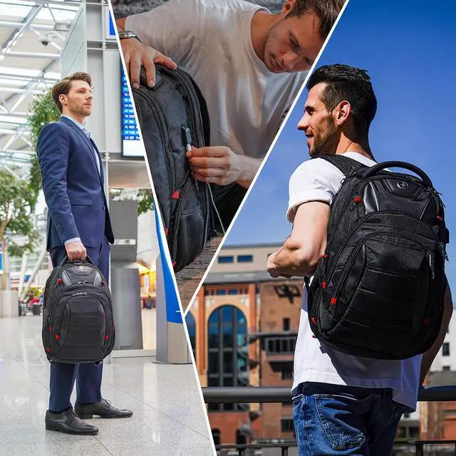 Alt view image 2 of 7 - Swissdigital Design Travel Backpack for Women or Men, TSA Friendly USB Charging RFID Protection Business Carry on Bag Fits 15.6" Laptop Backpack Black | J14-BR