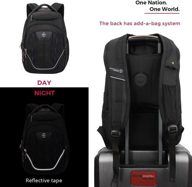 Alt view image 7 of 7 - Swissdigital Design TSA Business Laptop Backpack For Men,Travel Backpack With USB Charging Port,College Tech Backpacks With RFID Pockets Presents For Men Fits 15.6 Inch Computer | J16BT-1