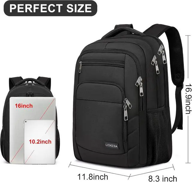 Alt view image 3 of 6 - Laptop Backpack for Men Women, School Backpacks for Boys Girls | Water Resistant Black Backpack 15.6 Inch College Bookbag Daypack