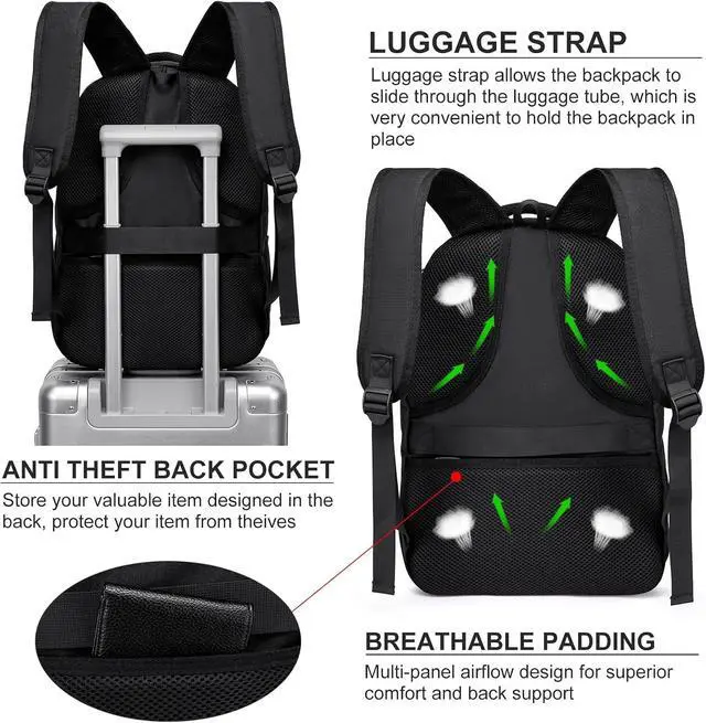 Alt view image 5 of 6 - Laptop Backpack for Men Women, School Backpacks for Boys Girls | Water Resistant Black Backpack 15.6 Inch College Bookbag Daypack