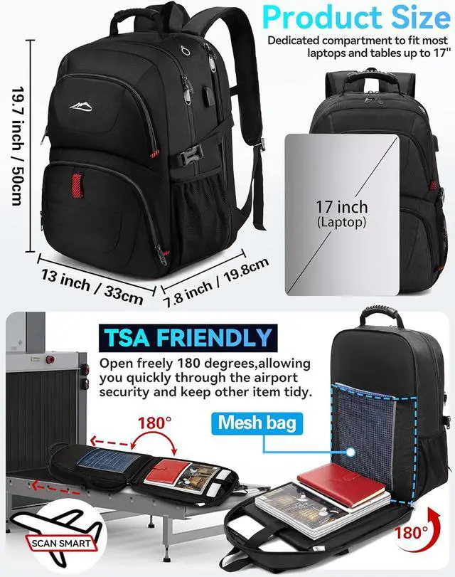 Alt view image 2 of 6 - ProEtrade Travel Backpack, Extra Large Laptop Backpack Business Anti Theft TSA Approved College Work Computer Bag Fits 17 Inch Laptop with USB Charging Port for Women Men(Black)