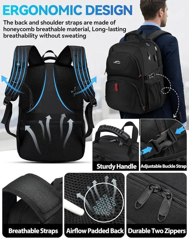 Alt view image 5 of 6 - ProEtrade Travel Backpack, Extra Large Laptop Backpack Business Anti Theft TSA Approved College Work Computer Bag Fits 17 Inch Laptop with USB Charging Port for Women Men(Black)