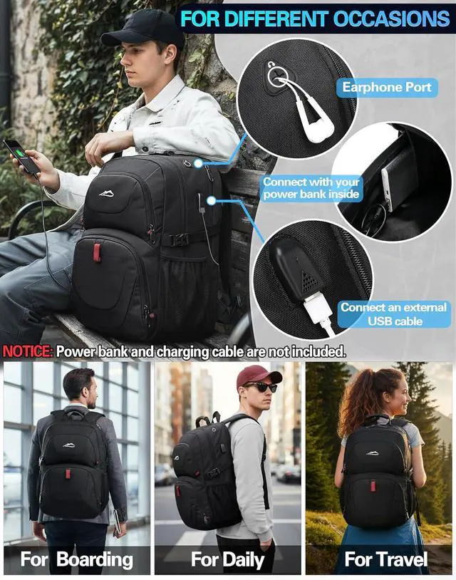 Alt view image 6 of 6 - ProEtrade Travel Backpack, Extra Large Laptop Backpack Business Anti Theft TSA Approved College Work Computer Bag Fits 17 Inch Laptop with USB Charging Port for Women Men(Black)