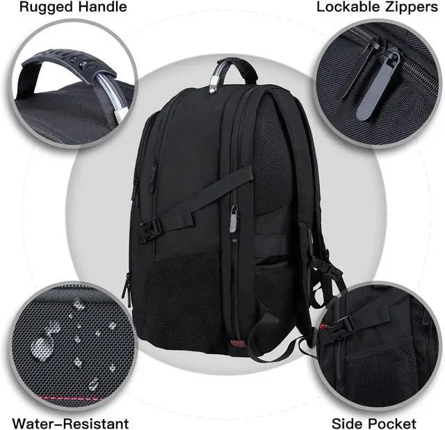Alt view image 3 of 7 - ANTERK Extra Large Travel Laptop Backpack 17.3 In Carry on Backpack for Men | Travel Backpack Anti Theft Water Resistant College Bussiness TSA Airline Approved Work Computer Backpack, Black