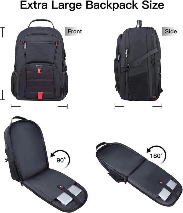 Alt view image 4 of 7 - ANTERK Extra Large Travel Laptop Backpack 17.3 In Carry on Backpack for Men | Travel Backpack Anti Theft Water Resistant College Bussiness TSA Airline Approved Work Computer Backpack, Black