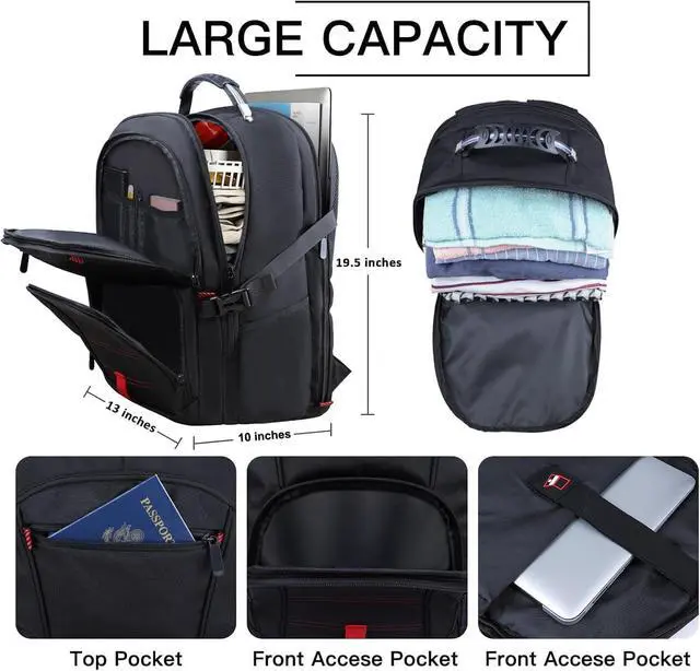 Alt view image 5 of 7 - ANTERK Extra Large Travel Laptop Backpack 17.3 In Carry on Backpack for Men | Travel Backpack Anti Theft Water Resistant College Bussiness TSA Airline Approved Work Computer Backpack, Black