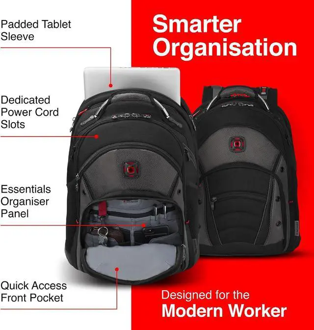 Alt view image 3 of 7 - Wenger Synergy Laptop Backpack, Fits 16 Inch Laptop, Men's and Women's Laptop Bag, Black/Grey | Fits 16 Inch Laptop, men's, bag